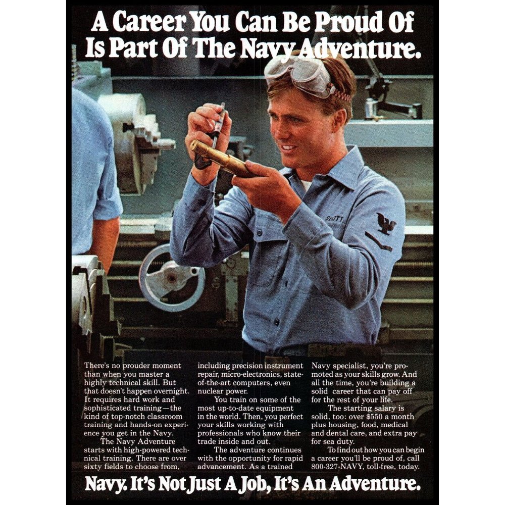 1983 US Navy Recruiter Recruiting Vintage Print Ad Machinist Calipers Wall Art